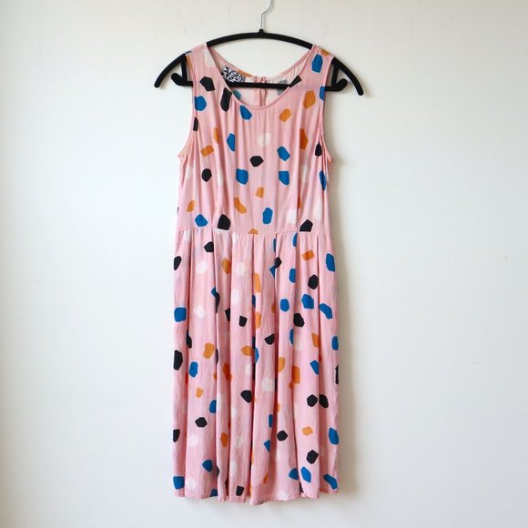 Dusen Dusen Silk Geometric Patterned Pink Tank Midi Dress, Size Small - Picture 1 of 15